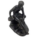 A small antique Grand Tour bronze sculpture of Mercury seated. etc