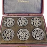 Cased Set of 6 Unusual Silver Buttons. William Hayes, Birmingham 1902 50 g