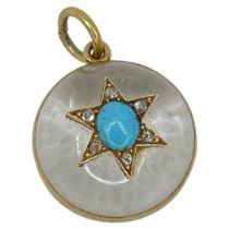 A Victorian Gold, Diamond Rock Crystal and Turquoise Locket Pendant.