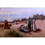 R DOUGLAS (BRITISH, 19TH/20TH CENTURY) HARVEST FIELD WITH WORKERS