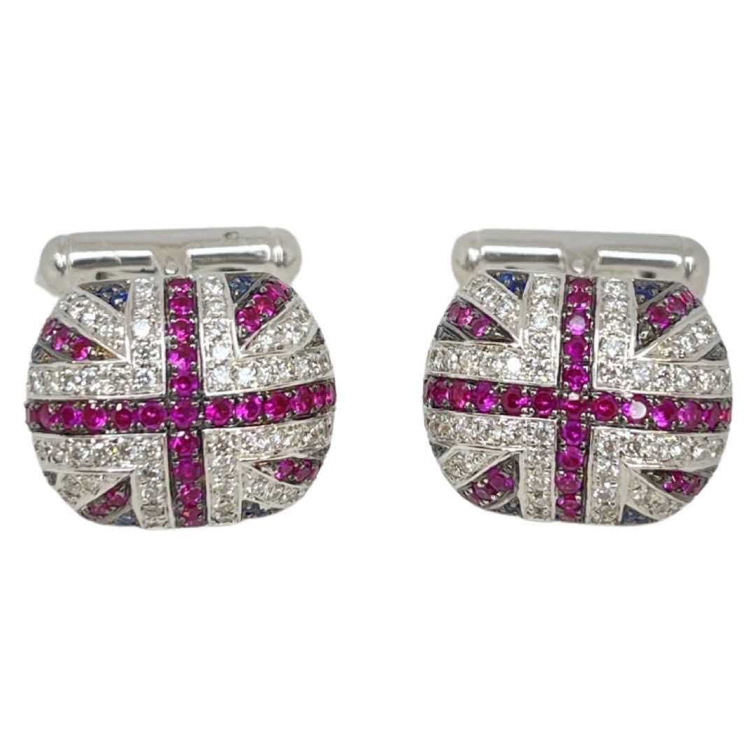 A Pair of Sapphire, Ruby and Diamond Union Jack cufflinks