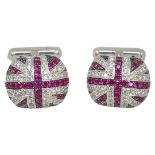 A Pair of Sapphire, Ruby and Diamond Union Jack cufflinks