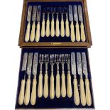 Cased Set of 12 Antique Silver Fruit Knives and Forks. Sheffield 1875, Henry Holland