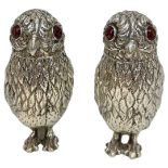 Pair of White Metal Silver Owl Salt/Pepper Casters. 125 g. Apparently Unmarked