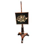 Good Quality Mahogany Embroidered Pole Fire Screen.
