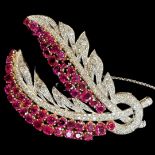 An Art Deco Ruby and Diamond Foliate Spray Brooch, circa 1930