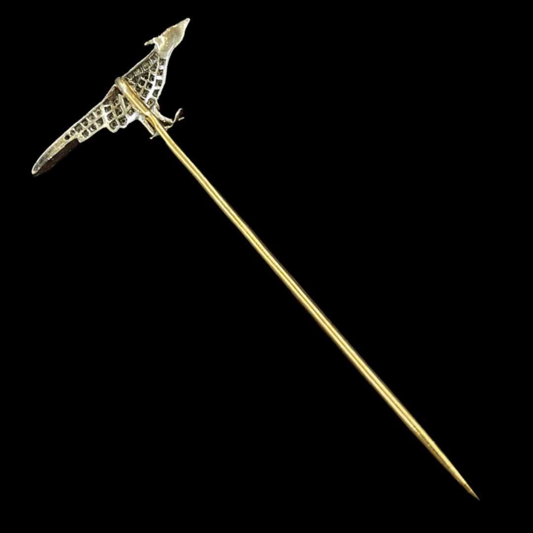 A Fine Edwardian Rose-Cut Diamond and Enamel Platinum and Gold Mounted Pheasant Stick Pin. - Image 2 of 2