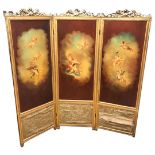 Fine 19th Century Hand Painted 3 Fold Screen