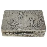 Silver Snuff Box of Putti Playing In a Garden. 35 g. Marked 925. London Import Mark 1978.