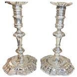 Pair of Early Cast Georgian Silver Candlesticks. 1005 g. London 1742