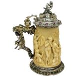 A Rare Miniature German Silver-Gilt Historismus Mounted Ivory Tankard .