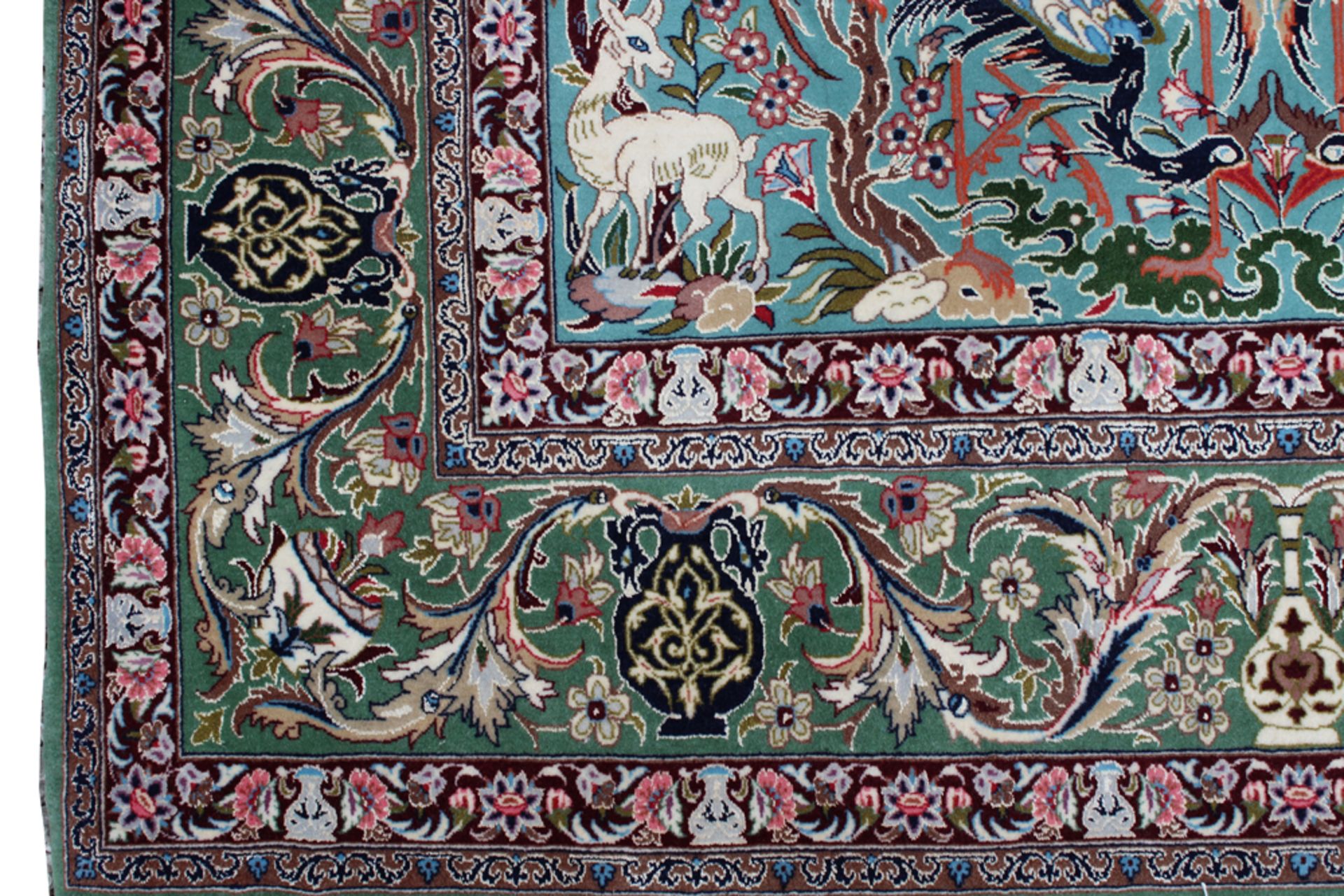 Wandteppich. Persien, Nain ca. 1960. Sammlerstück. Grüngrundig auf Korkwolle und Seide. Bez - Image 2 of 5