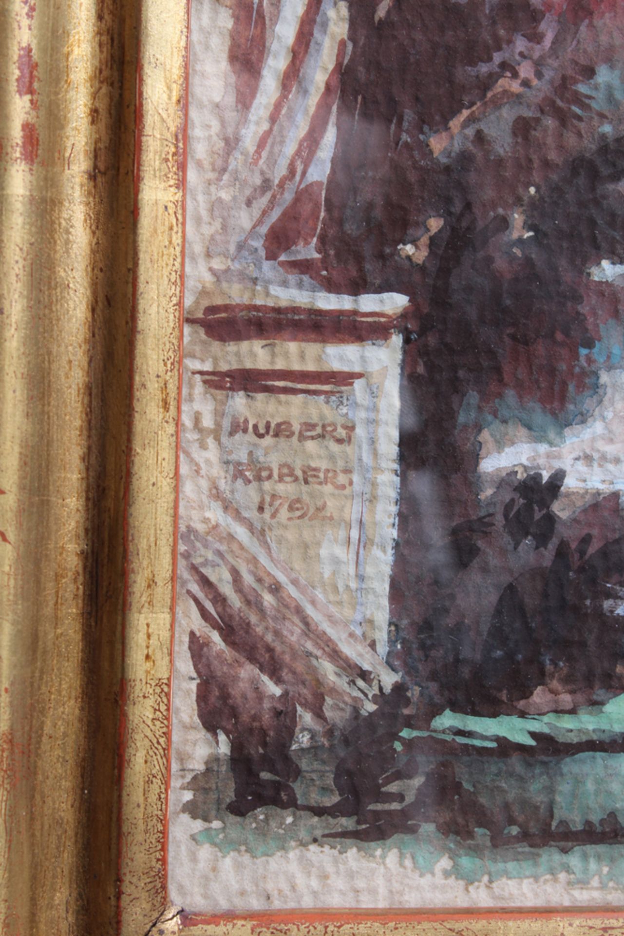 Robert, Hubert. Paris 1733-1808 ebenda. Ruinentempel in Landschaft. Aquarell auf Papier. Link - Bild 3 aus 3
