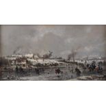 Stademann, Adolf. 1824-1895. München. Winterlandschaft mit Schlittschuhläufer am Kanal. Lin