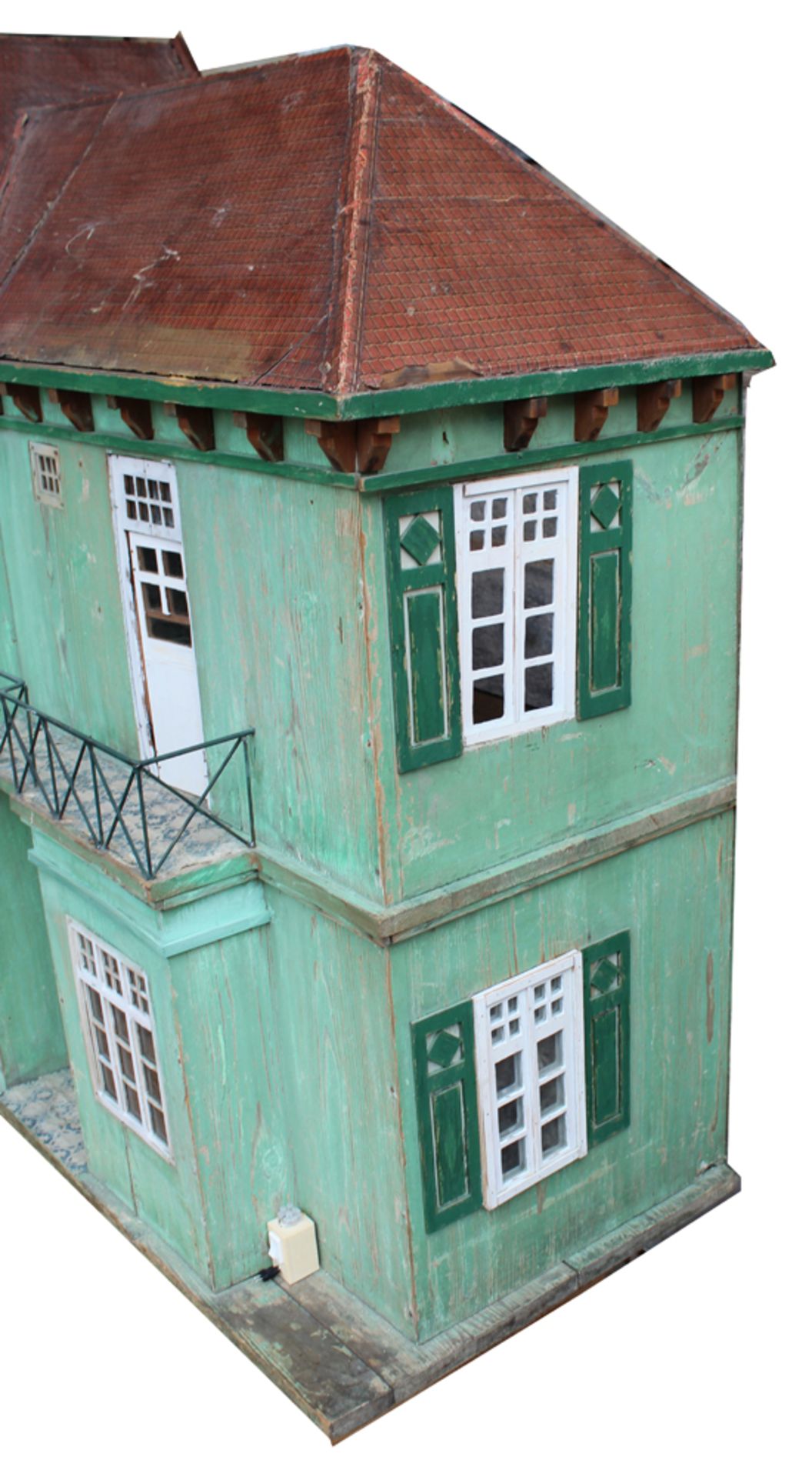 Großes Puppenhaus. Um 1900. Landhaus. Weichholz grün lasiert. Sechs verschieden große Räu - Bild 2 aus 6