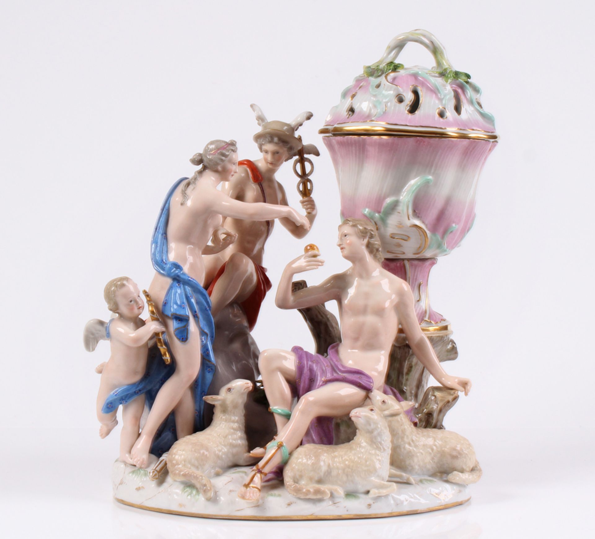 Figurengruppe. Meissen, 19. Jh. Urteil des Paris. Große Figurengruppe mit Hermes, dem trojan