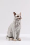 Pozellanfigur. Dresden. 19. Jh. Sitzende Katze. Weiß glasiert, partiell farbig staffiert. Ma