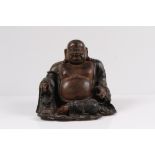 Buddha. China, 19. Jh. Bronze. Sitzende Figur. H: 22 x 24,5 cm. Rückseitig Ausbrüche.
