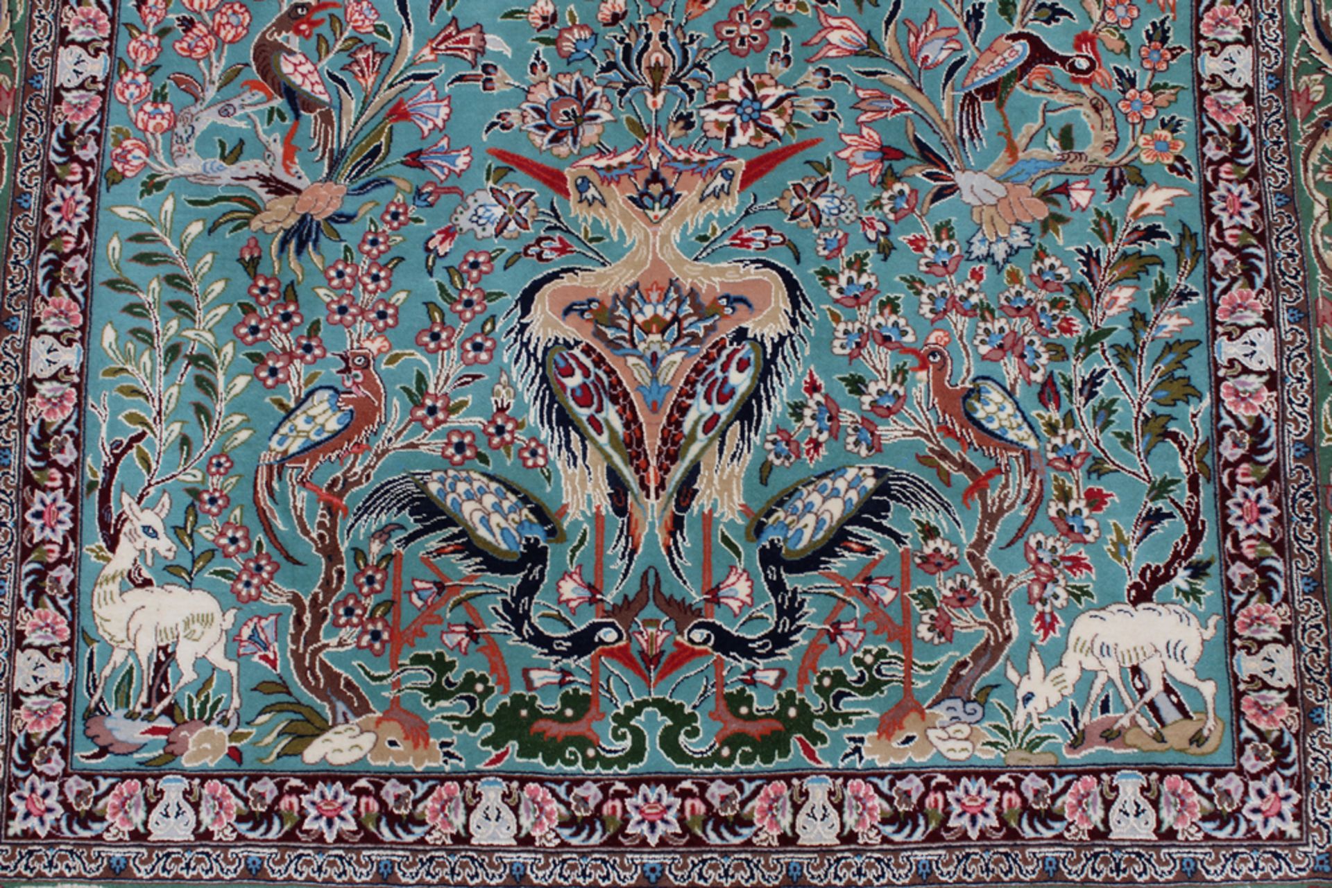 Wandteppich. Persien, Nain ca. 1960. Sammlerstück. Grüngrundig auf Korkwolle und Seide. Bez - Image 3 of 5