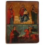 Ikone. Russland 19. Jh. Holz/ Tempera. Darstellung Christus und der Hl. Georg. H: 32,5 x 35,