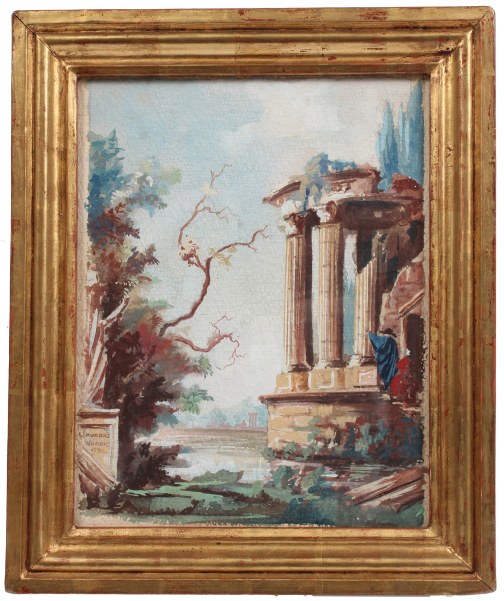 Robert, Hubert. Paris 1733-1808 ebenda. Ruinentempel in Landschaft. Aquarell auf Papier. Link