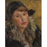 Zimmermann, Susi. Riga 1883 ? "Dame mit Hut". Öl/Holz. H: 46 x 35,5 cm. Rahmen H: 70 x 60 cm