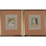 Paar indische Miniaturmalereien ¨Porträt des Moguls Shah Jahan¨ und ¨Porträt der Mumtaz Mahal¨
