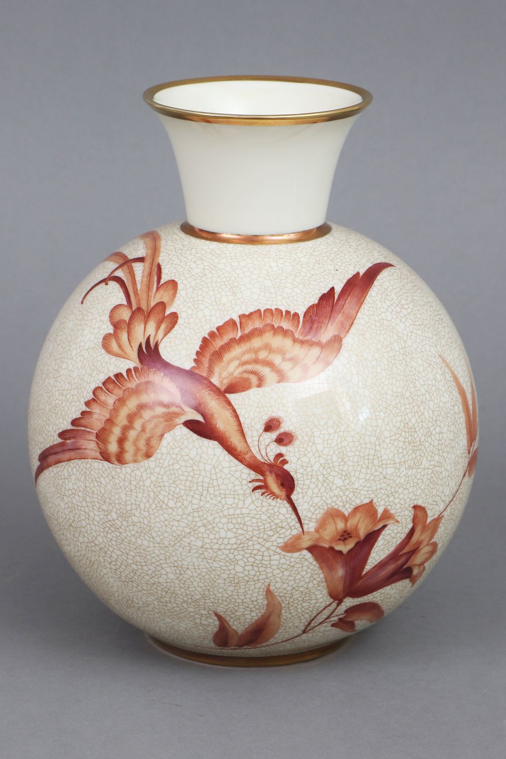ROSENTHAL Craquelee-Vase mit Paradiesvogeldekor