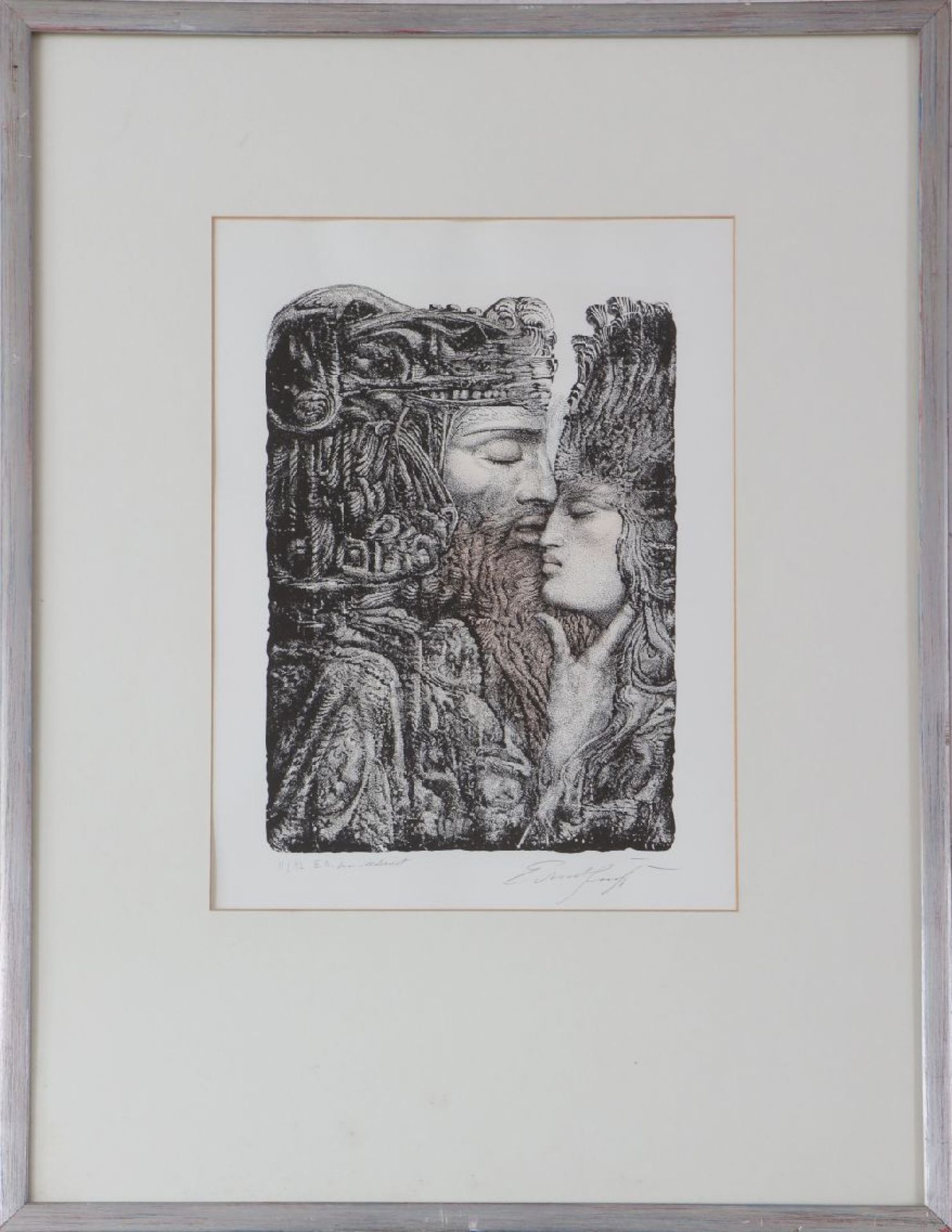 ERNST FUCHS (1930 Wien - 2015 ebenda)sparsam handkolorierte Lithografie, ¨Der Kuss - David und