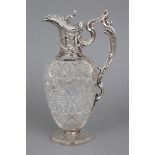 Kristallkaraffe mit SilbermonturFrankreich, 19. Jahrhundert, ovoider Glas-Korpus mit Kerb-, Stern-