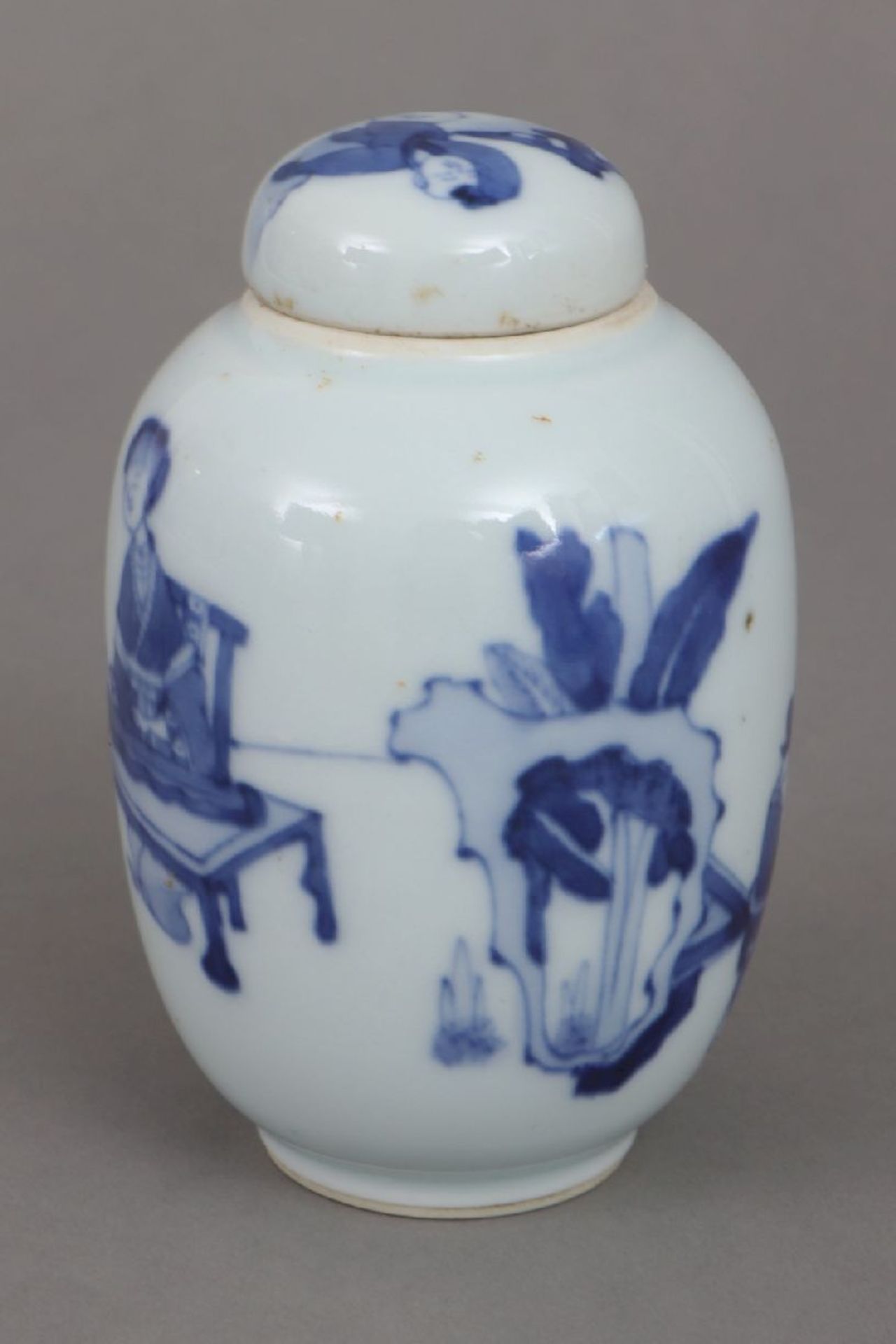 Chinesisches Porzellan Vorratsgefäß mit Blaumalerei und Artemisia-Blatt Markeovoider Korpus mit - Bild 2 aus 4