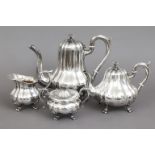 Silber Tee- und Kaffeeservice19. Jahrhundert, 925er Silber, 4-teiliges Set bestehend aus Teekanne,