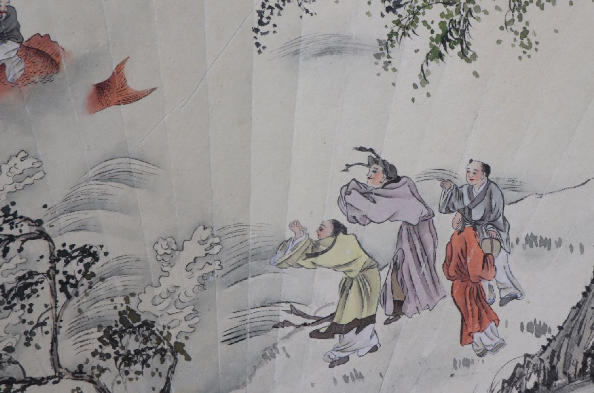 2 chinesische FächerentwürfeTusche auf Papier, 1x mythologische Szene ¨Asiate auf Fisch reitend¨, - Bild 2 aus 6