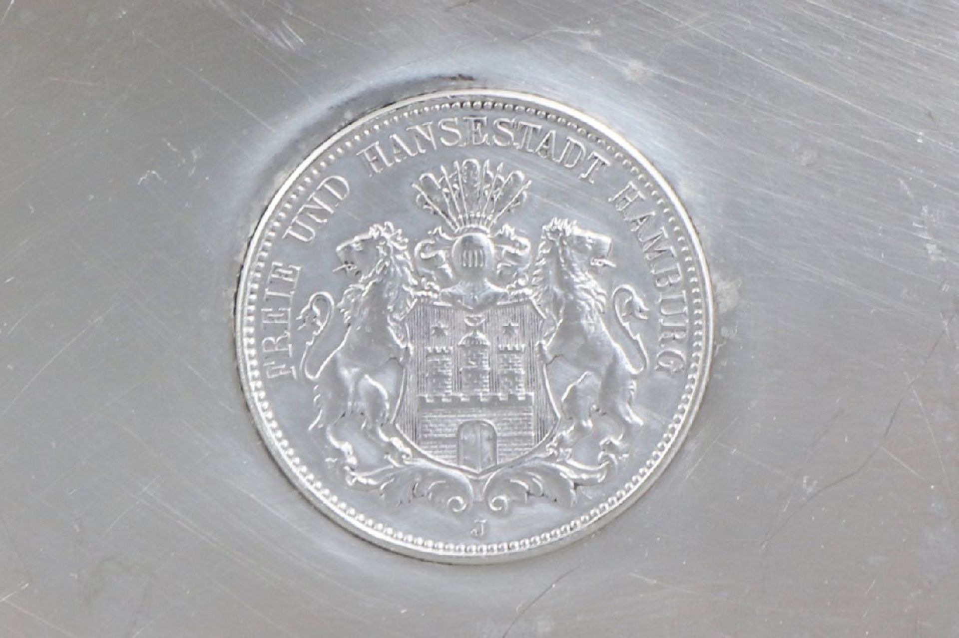 Silber Münzschale mit 3 ReichsmarkWilkens, Bremen, 2. Hälfte 20. Jahrhundert, ovale, gemuldete - Image 3 of 5