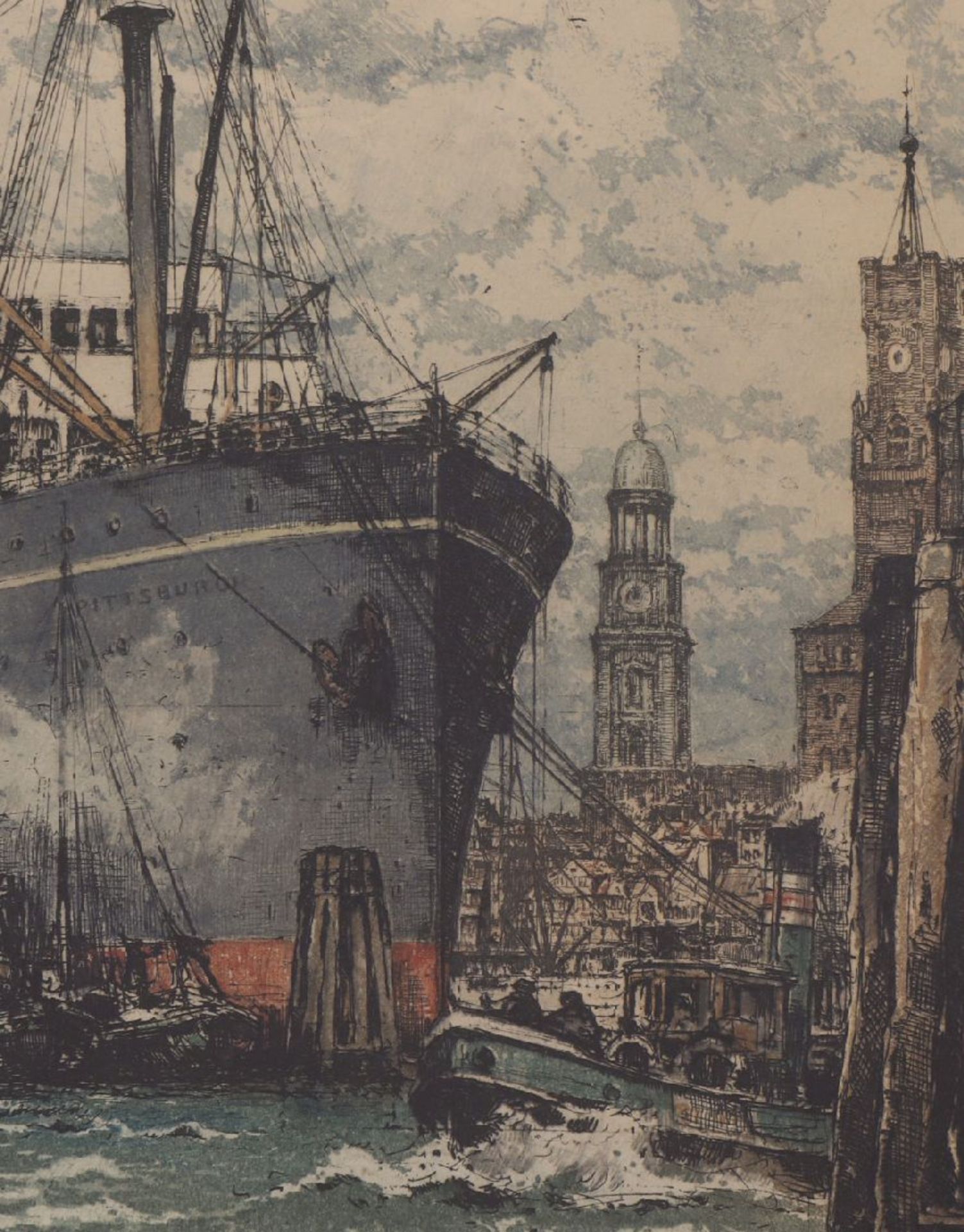 LUIGI KASIMIR (1881 Pettau/Österreich-Ungarn - 1962 Wien)Farbaquatintaradierung, ¨Hamburger Hafen - Bild 2 aus 3