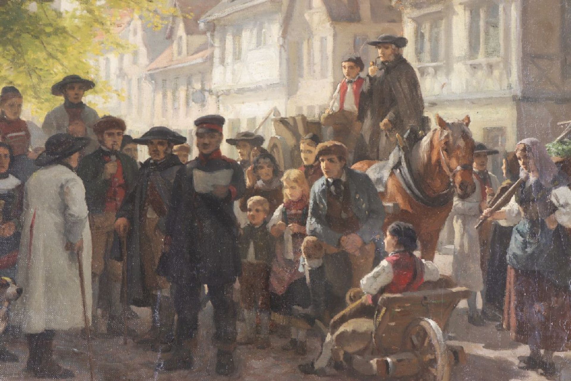 UNBEKANNTER KÜNSTLER des 19. JahrhundertsÖl auf Leinwand (doubliert), ¨Vielfigurige Marktszene mit - Image 4 of 5