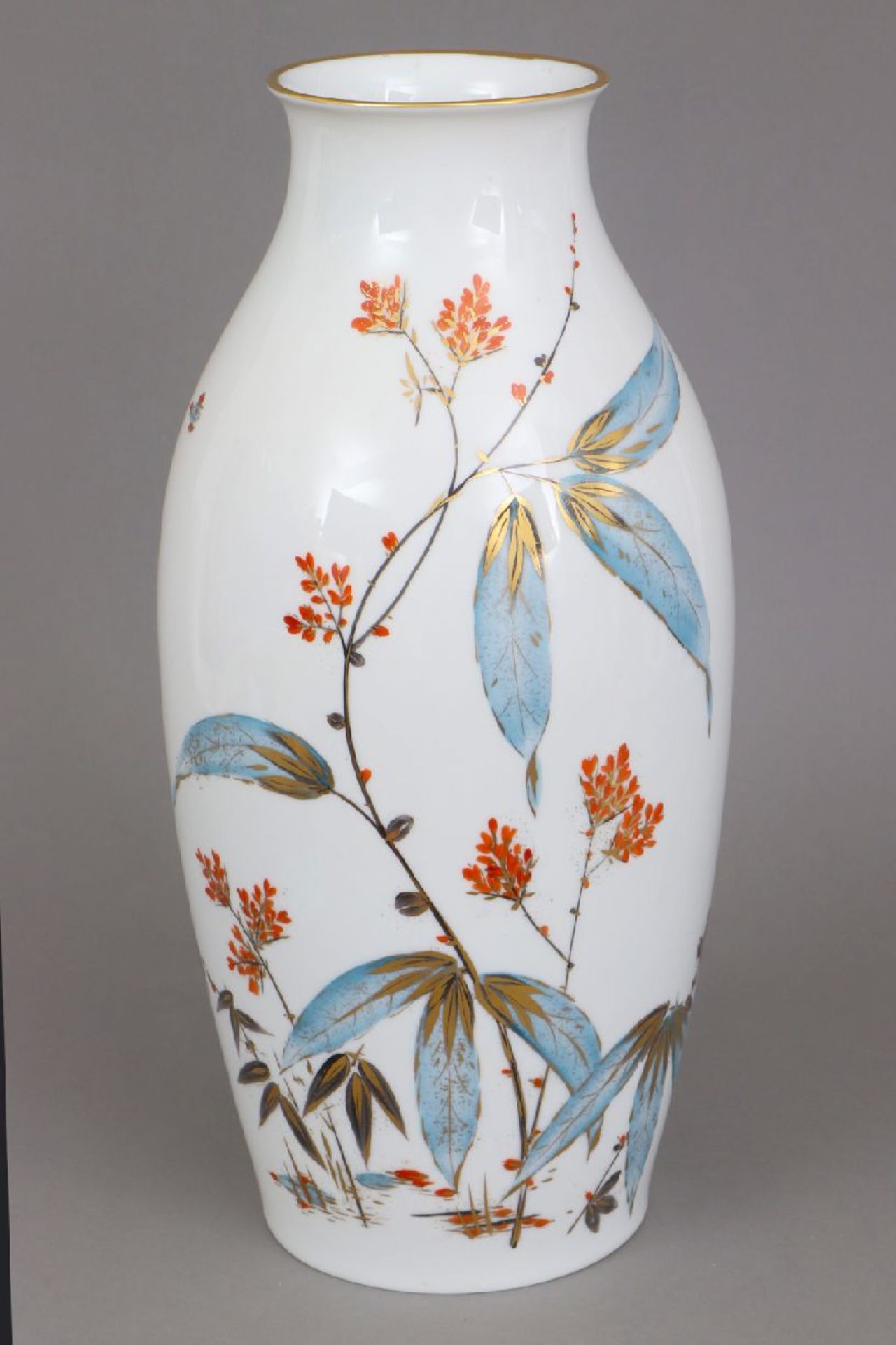 ROSENTHAL Vase mit Gräserdekorum 1960, spindelförmiger Korpus, umlaufend mit buntem Gräserdekor