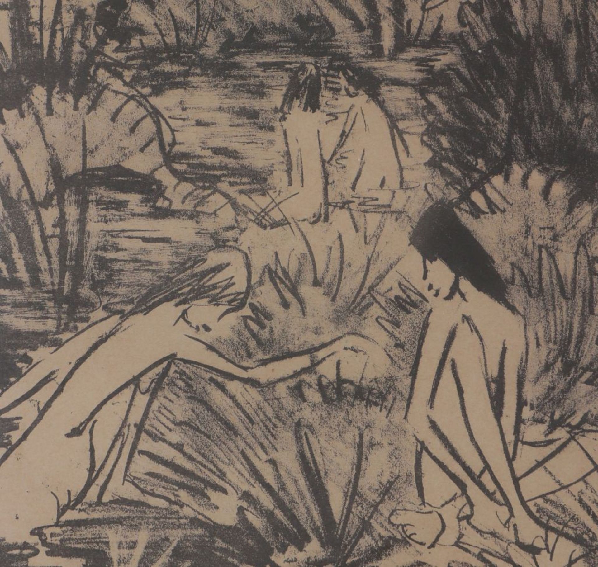 OTTO MUELLER (1874 Liebau - 1930 Obernigk)Lithografie, ¨Waldsee mit drei badenden und einem - Bild 3 aus 3
