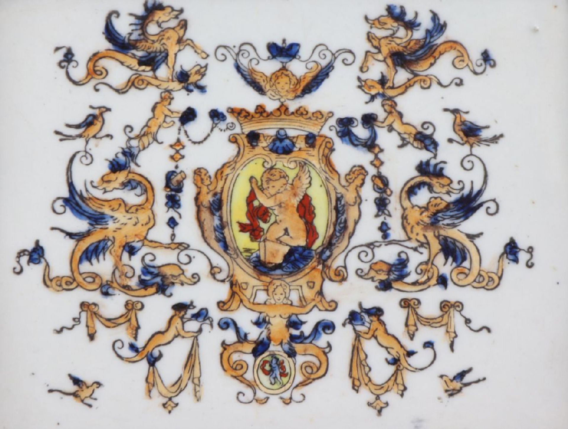 Porzellan Tischascher im Stile Hermèshistorisierendes Druckdekor mit karminrotem Fond, am Boden - Bild 3 aus 5