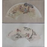2 chinesische FächerentwürfeTusche auf Papier, 1x mythologische Szene ¨Asiate auf Fisch reitend¨,