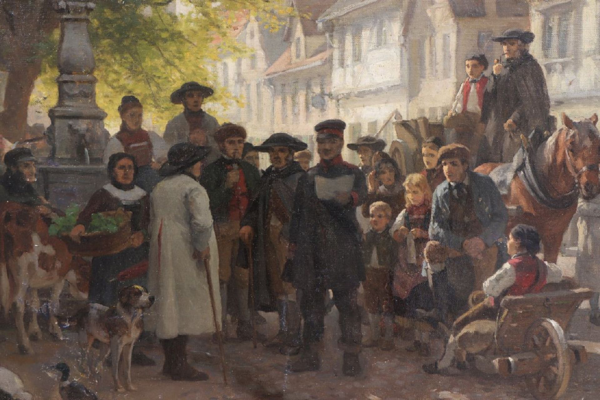 UNBEKANNTER KÜNSTLER des 19. JahrhundertsÖl auf Leinwand (doubliert), ¨Vielfigurige Marktszene mit - Image 5 of 5