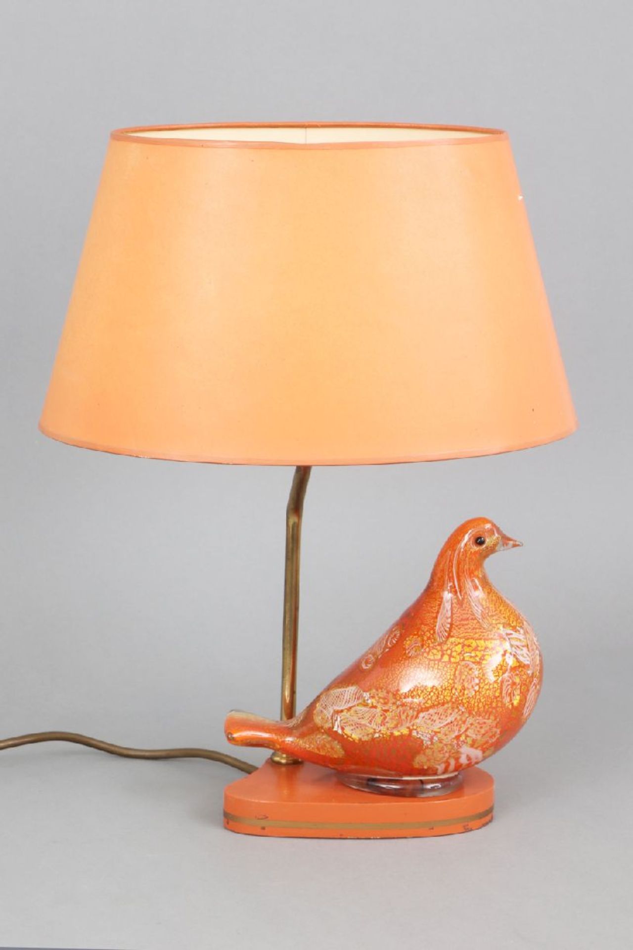TischlampeFuß in Form einer Murano-Glastaube (orangefarbenes Glas mit Goldeinsprenkelungen und