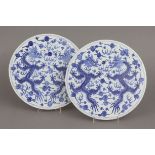 Paar chinesische Porzellan Plattenmit Blaumalerei ¨Kaiserlicher Drache¨, D ca. 25cm