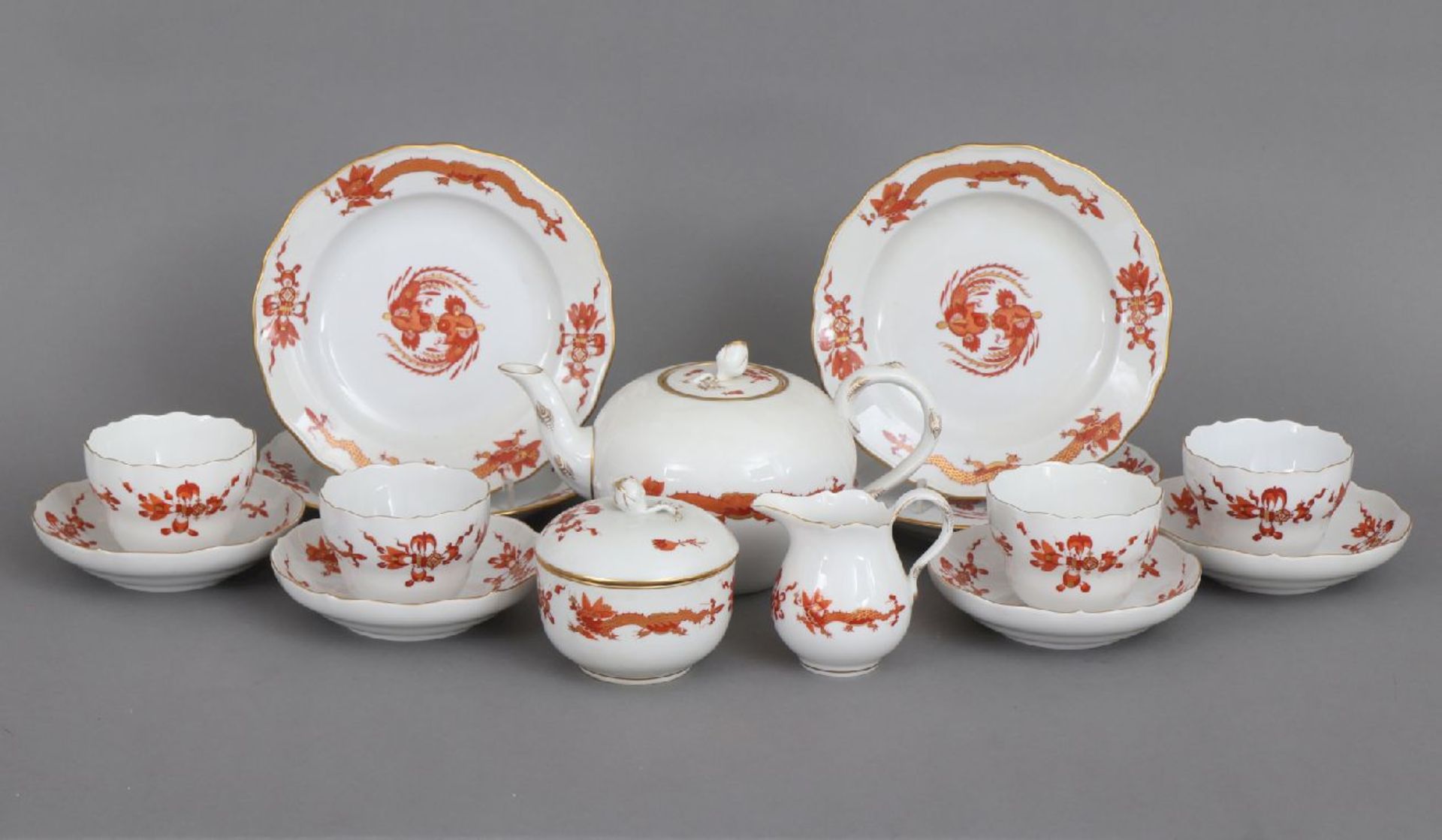 MEISSEN Teeservice2. Hälfte 20. Jahrhundert, Form ¨Neuer Ausschnitt¨, ¨Roter Hofdrache¨-Dekor,