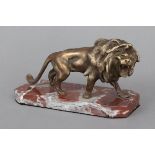Bronzefigur ¨schreitender Löwe¨unbekannter Künstler, um 1900, ¨brüllender Löwe mit großer Mähne¨,