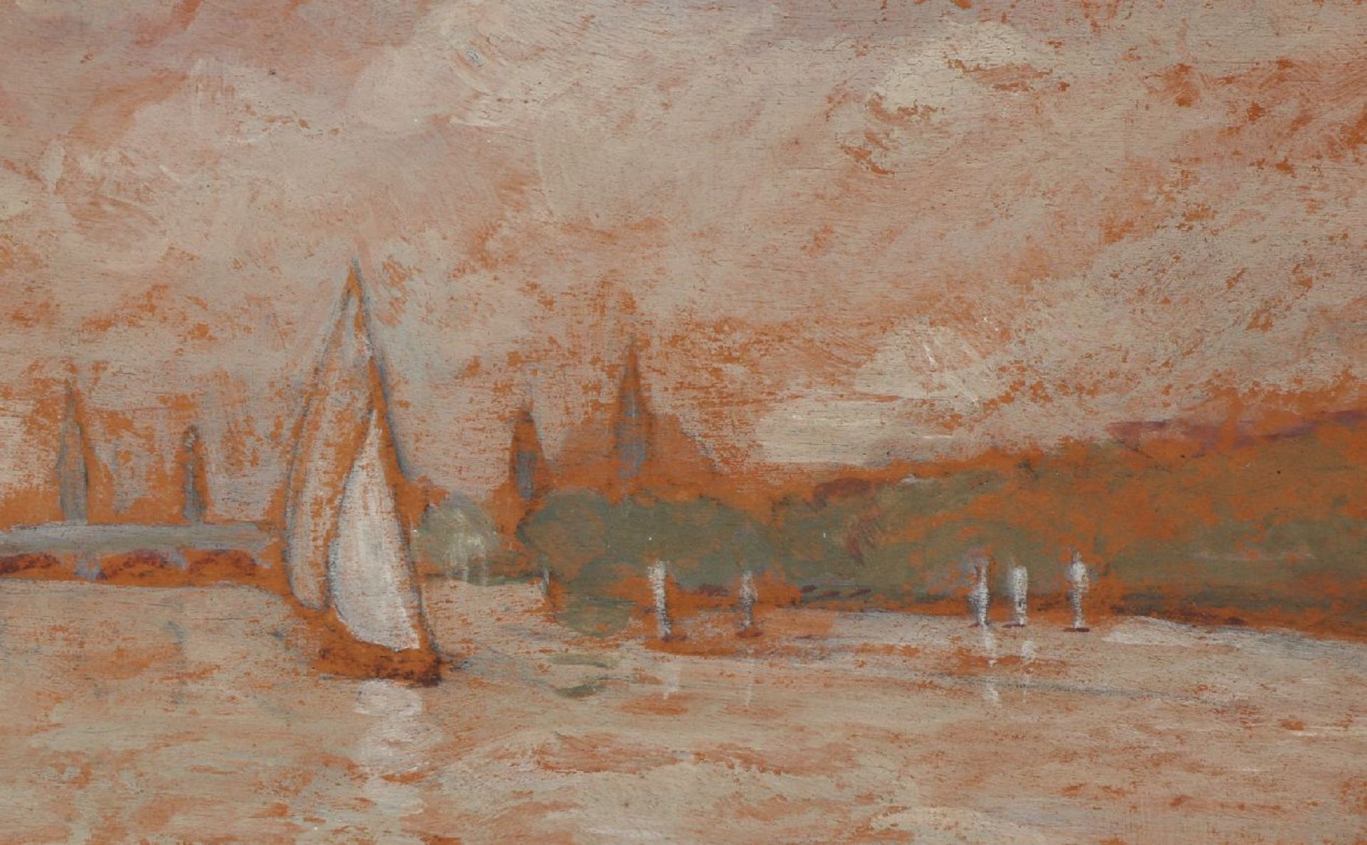 SOPHIE WENCKE (1874 Bremerhaven - 1963 Worpswede)Öl auf Holz, ¨Segler auf der Außenalster¨, unten - Image 3 of 3