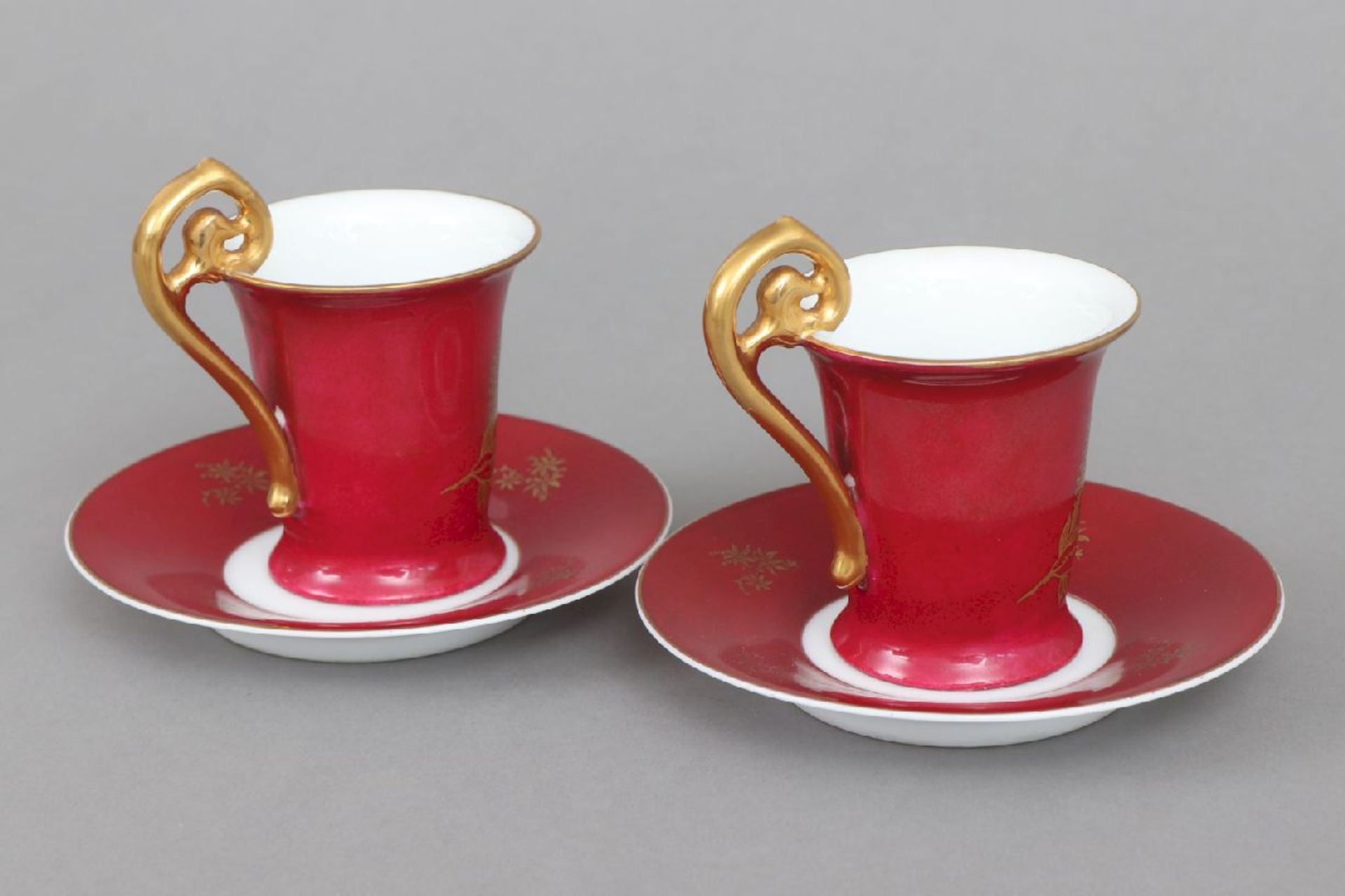 Paar ROSENTHAL Mokkatassen mit Untertassenum 1900, konischer Korpus mit eingerolltem - Image 4 of 5