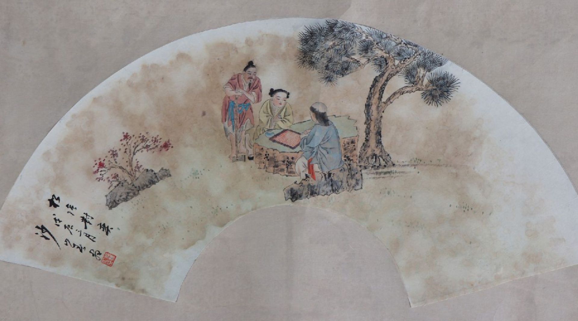 2 chinesische FächerentwürfeTusche auf Papier, 1x mythologische Szene ¨Asiate auf Fisch reitend¨, - Bild 6 aus 6