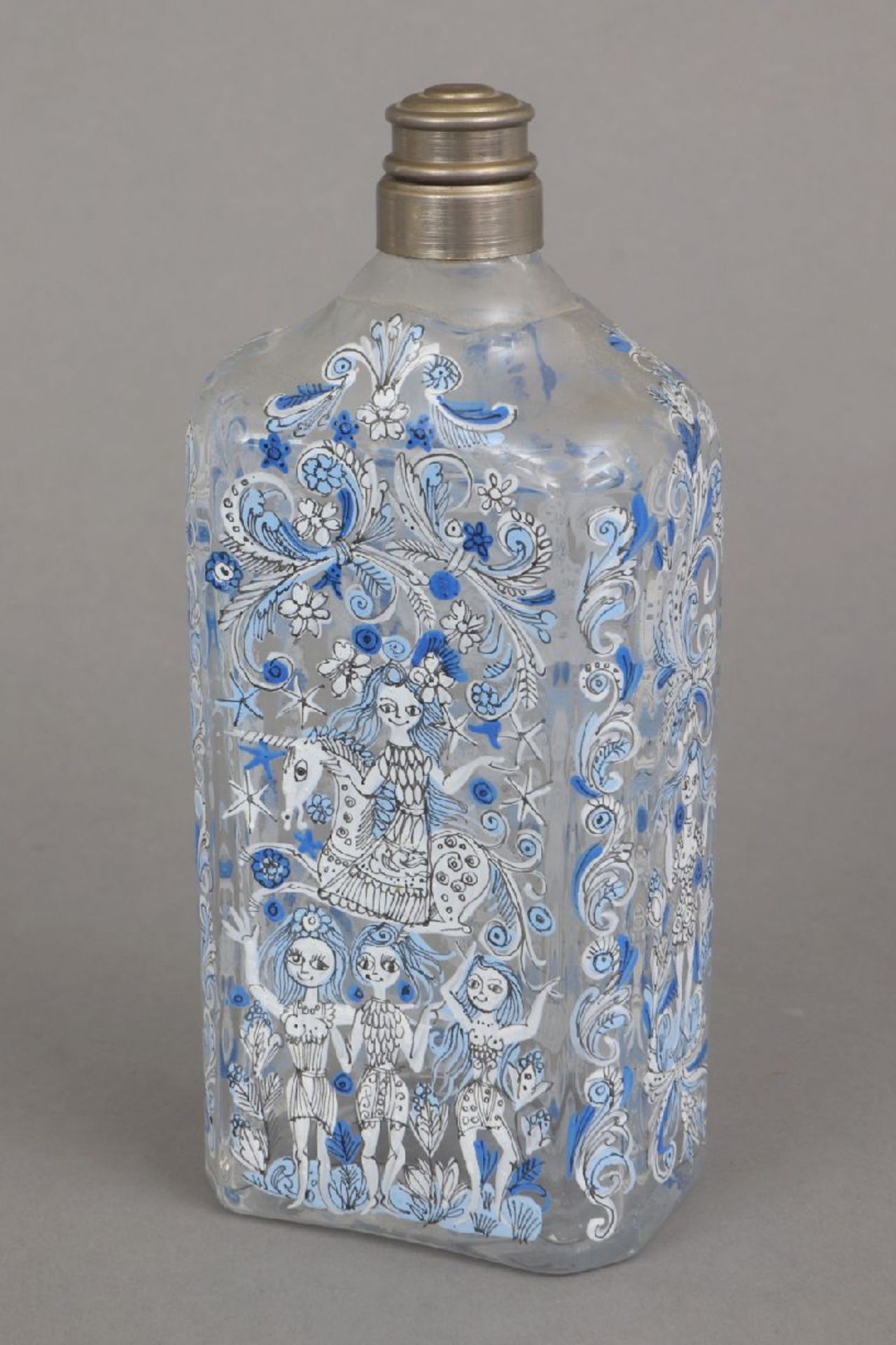 Glasflasche mit Emaillemalerei, SSK MeranForm im Stile einer Schnapsflasche des 18. Jahrhunderts mit - Image 4 of 4