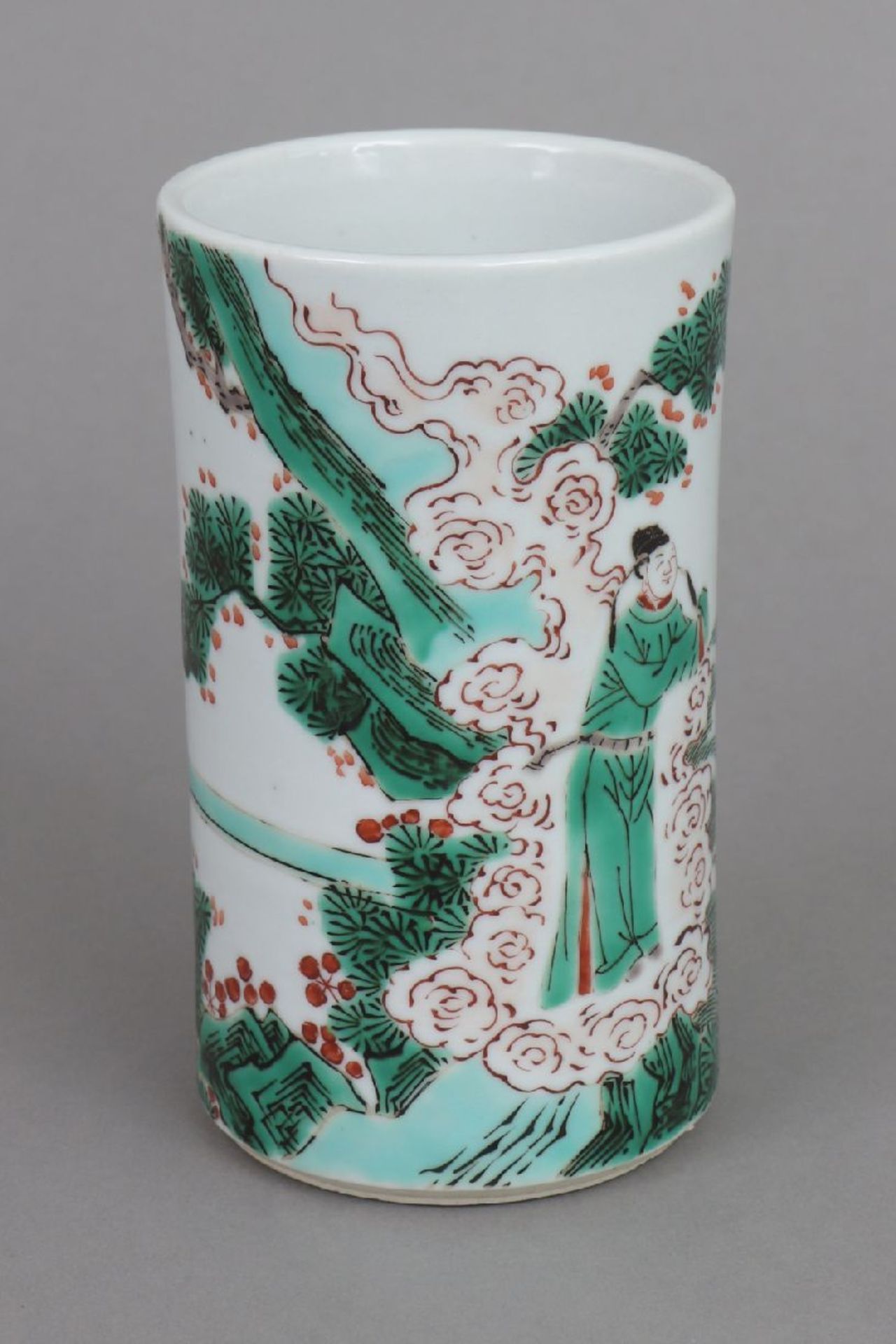 Chinesischer Porzellan Pinselbecherzylindrisches Gefäß mit Fencai-Malerei ¨3 Asiaten in - Bild 4 aus 5